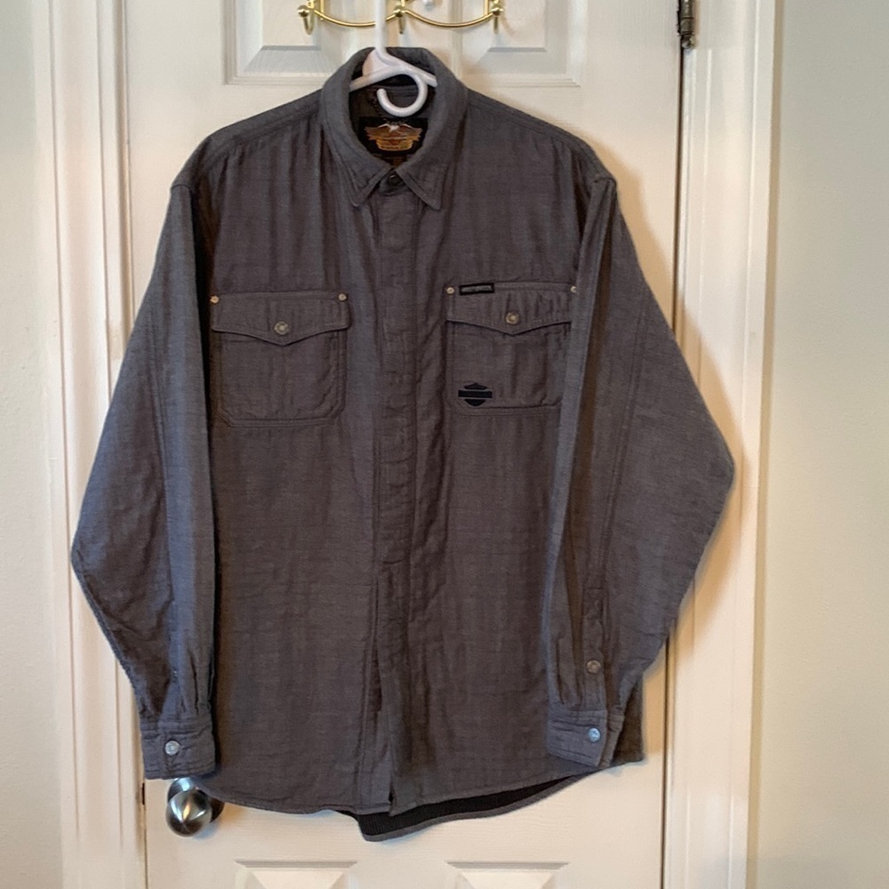 Harley Davidson Long Sleeve Blue Shirt Size L-Tall